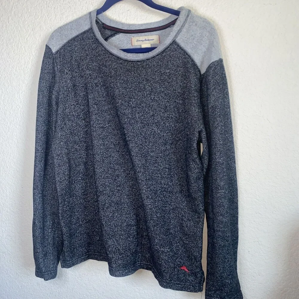 Tommy Bahama raglan Sweater Men M Gray Heathered Crew Leisure comfort
